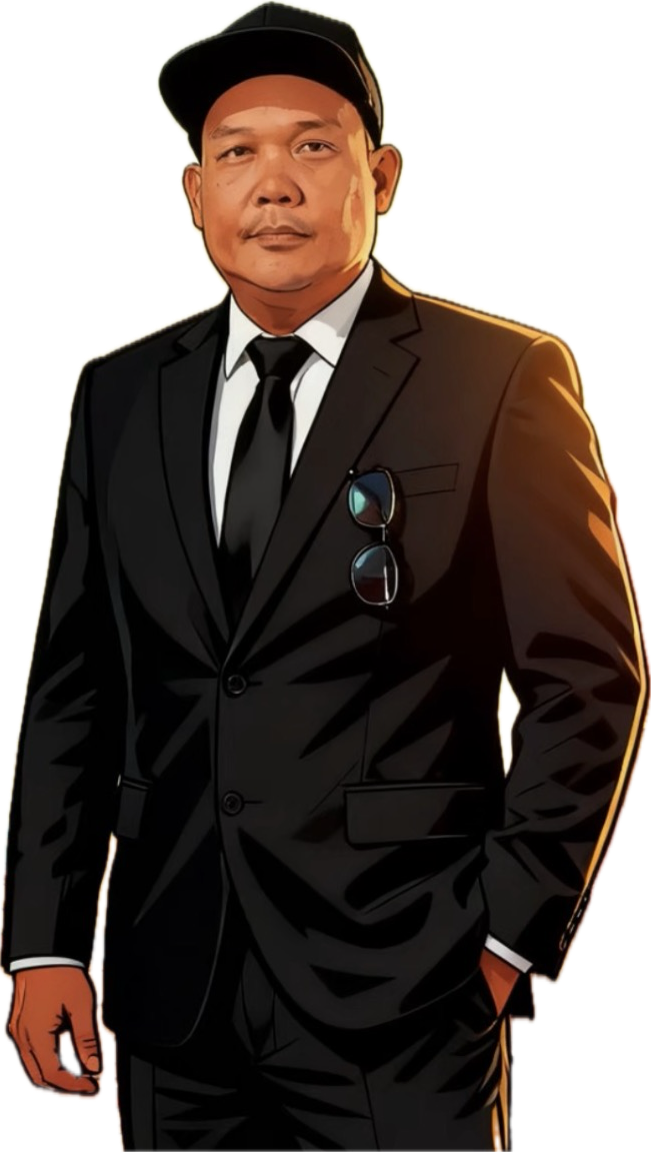 Illustrated portrait of TJ Miranda in a black suit